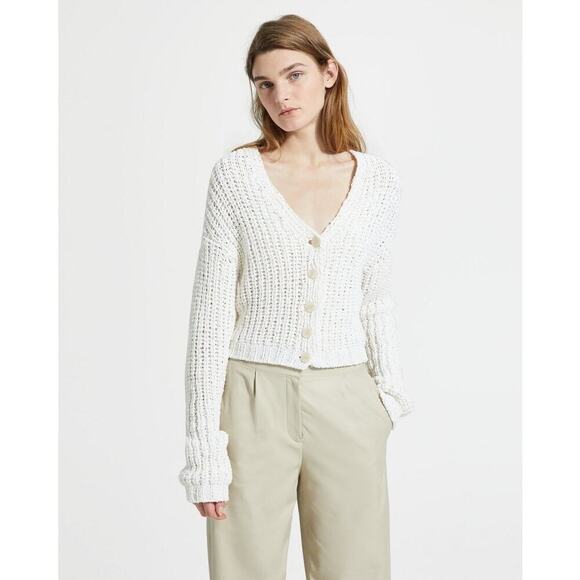 Theory Women's Cotton Blend Ribbed Cardigan Sweater White Size M - Picture 1 of 10